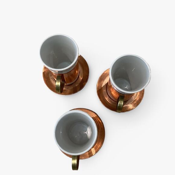 Vintage Tall Serving Mugs - Copper Sleeves - Picture 3 of 11